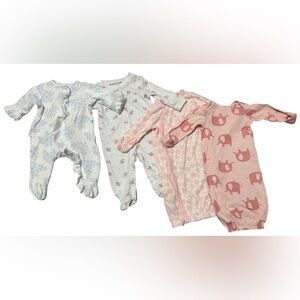 Bundle of 4 adorable baby girl pajamas | Sizes 0-6 Months